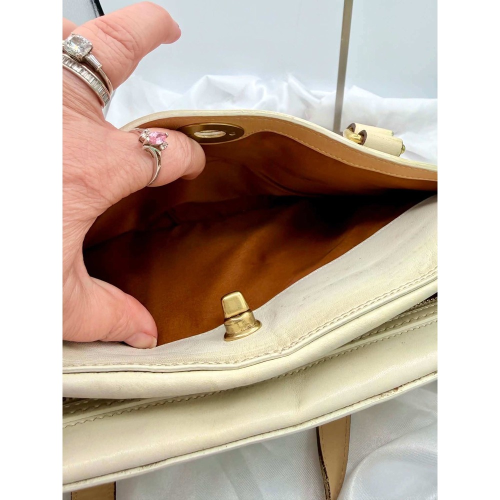 Coach Hamptons Stripe Leather Satchel Off White Brown Brass 11609 - Picture 6 of 14